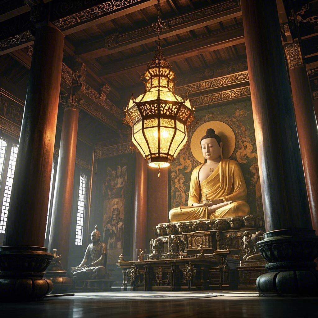 实木中式大吊灯菩萨会所养生馆禅意大殿寺庙佛堂中式宫廷佛系灯具