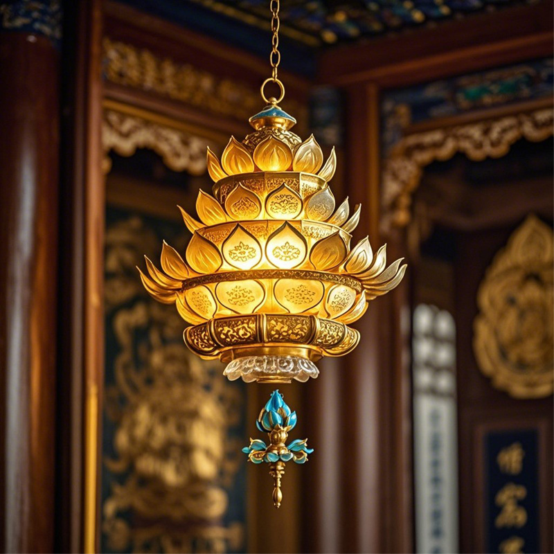 藏式莲花吊灯寺庙佛堂大殿玻璃供佛灯观音菩萨佛系普陀山仿古灯具
